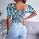 thumbnail image 5 of Moda mujer Casual manga larga estampado Floral gasa camisa anudada camisa linterna manga Tops Fridja  gope4960, 5 of 5