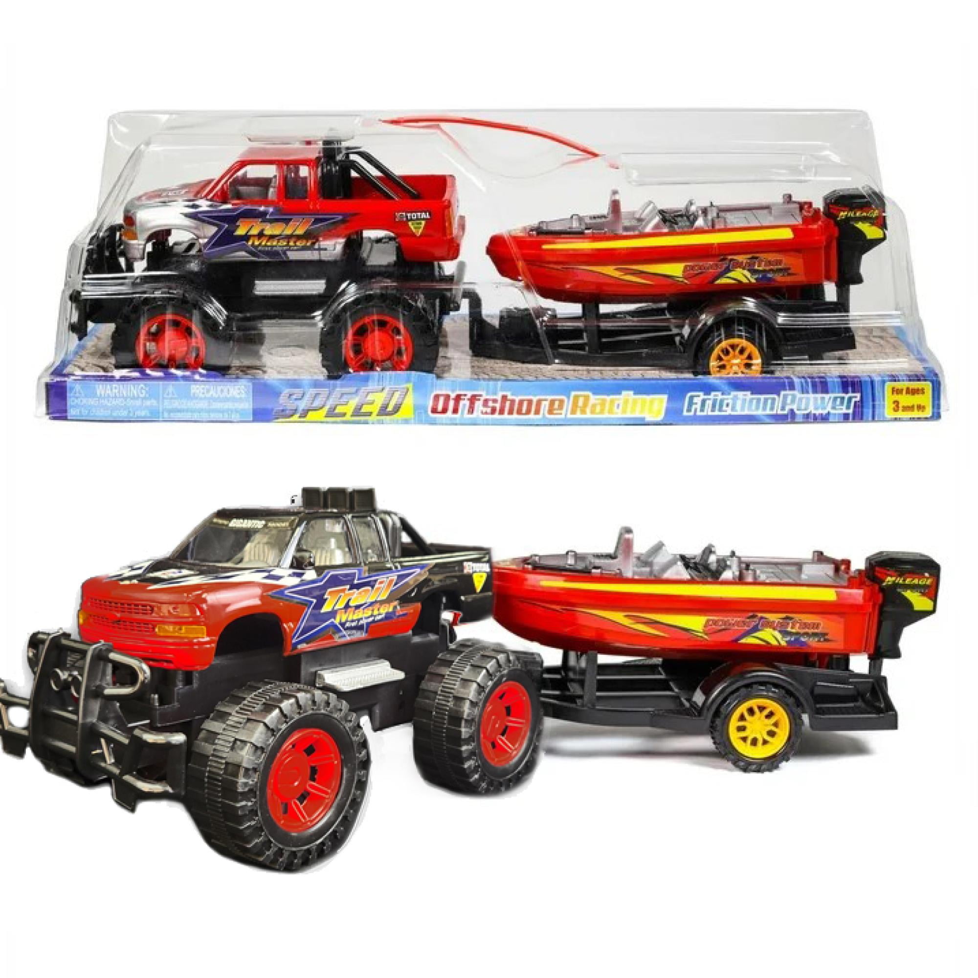 Speed Max King Friction-Powered Toy Truck with Speed Boat & Trailer – Play Vehicle Set