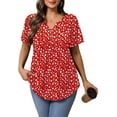 thumbnail image 5 of Womens Plus Size Tunic Tops Summer Short Sleeve V Neck Floral Blouse Casual Loose Fit Pleated Button Down Dressy T Shirts for Work, Travel & Everyday Wear, 5 of 6