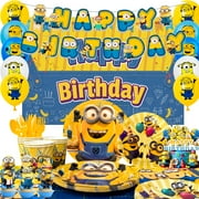 Minions Party Supplies, 98Pcs Minions Party Decorations & Tableware Set - Minions Party Plates Napkins Cups and Minions Birthday Banners Balloons Cake Toppers etc. Minions Theme Birthday Decorations