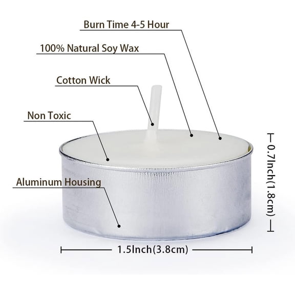 JUNCHI-Natural Soy Wax Tealight Candles Bulk,100 Pack UnScented Tea Candle Set - 4 Hours Burning for Each