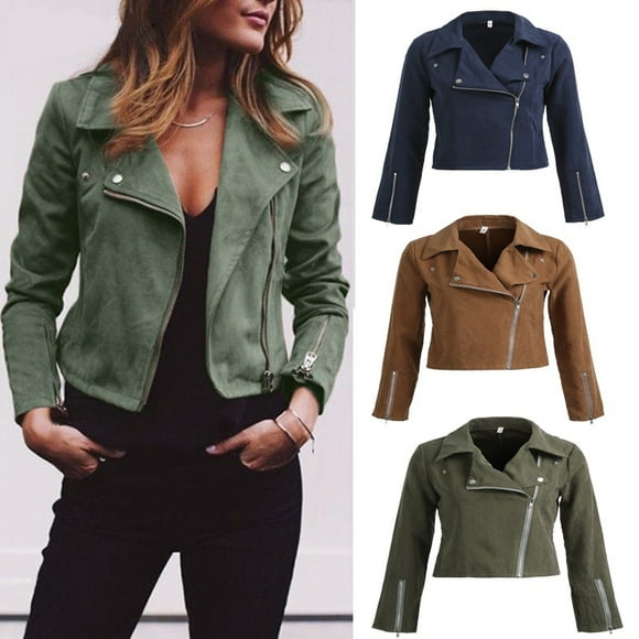 Women Ladies Leather Jacket Coats Zip Up Biker Flight Casual Top Coat Outwear