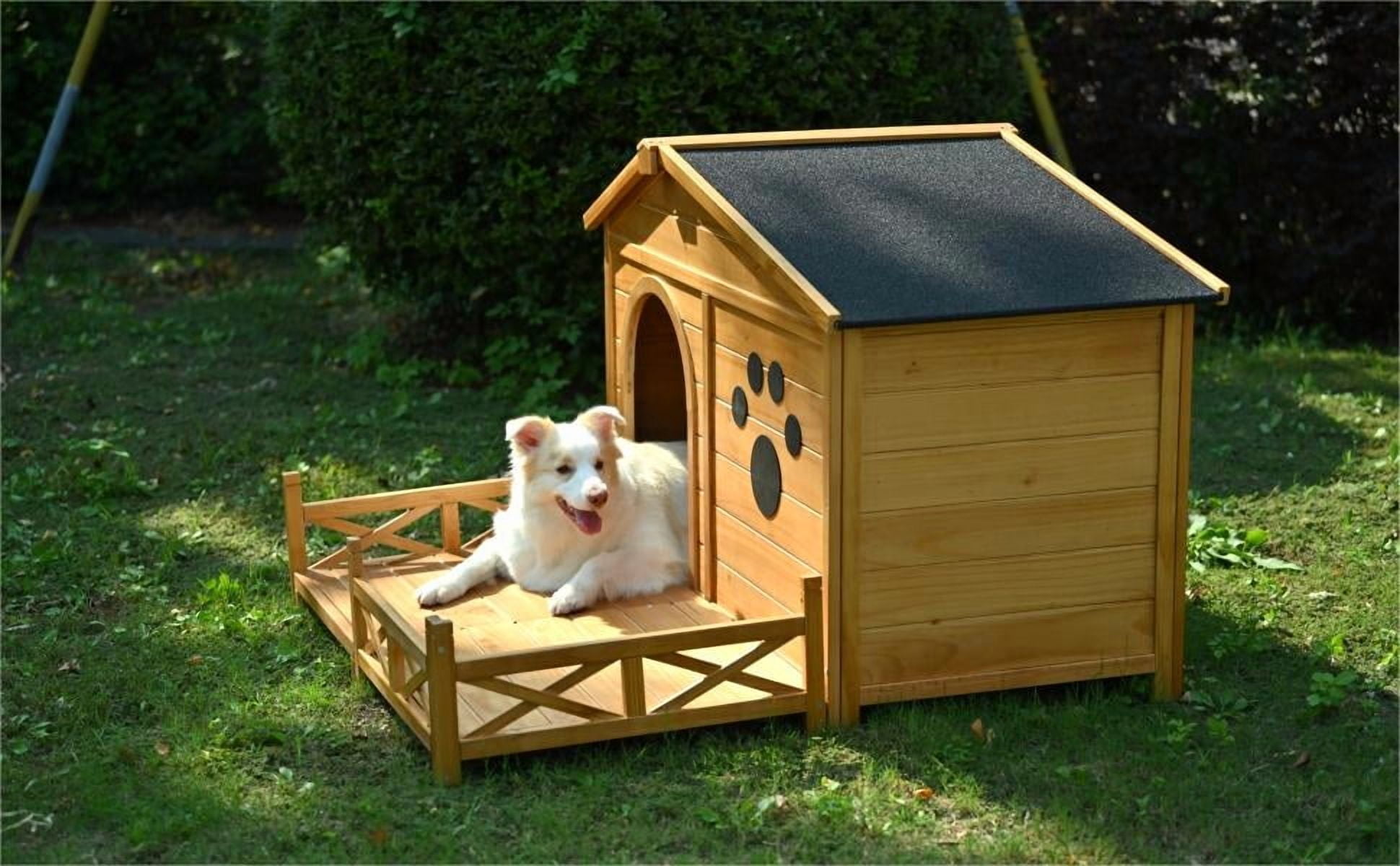 Coowa 48 Inch Wooden Dog House Outdoor with Porch Dog Kennel Water-Resistant Asphalt Roof Medium Dog Crate