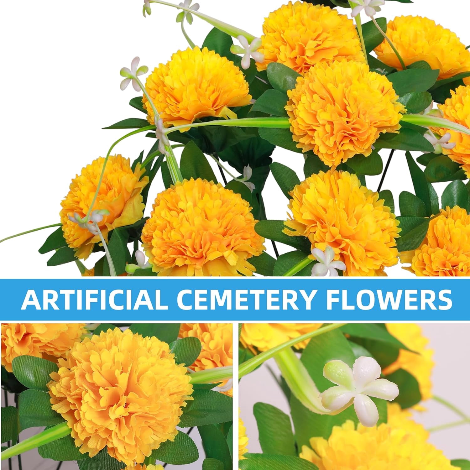 Silks Artificial Cemetery Flowers, Set of 2 Grave Decorations Bulbous Chrysanthemum,Memorial Flowers Bouquet with Cemetery Vase for Cemetery Headstones Decoration (Red)
