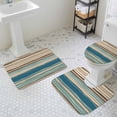 thumbnail image 2 of Bohemian Teal Bathroom Rugs Set Brown Stripe Retro Wave Line Non Slip Absorbent Soft Bath Mats 3 Piece Set with Bathroom Rug, U-Shaped Floor Mat, Toilet Seat Cover Small Size, 2 of 9