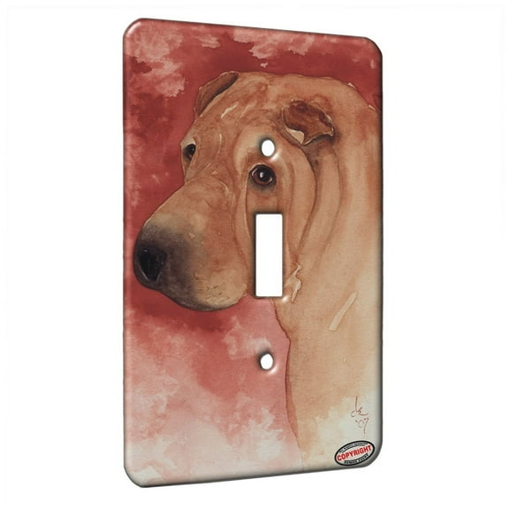 KuzmarK™ Single Gang Toggle Switch Wall Plate - Chinese Shar Pei Fawn Horsecoat Head Study Art by Denise Every
