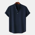 thumbnail image 2 of AHTJRT Men's Casual Short Sleeve Henley Shirt Lightweight Relaxed Fit Blouse Dark Blue S, 2 of 6