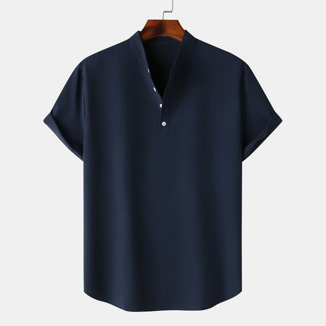 pstuiky Mangas cortas para hombre, Camisa hawaiana informal de manga corta con cuello alto y botones para hombre camisetas de hombre l
