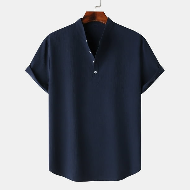 pstuiky Camisas de vestir de manga corta para hombre, Camisa hawaiana informal de manga corta con cuello alto y botones para hombre ropa de hombre xxl