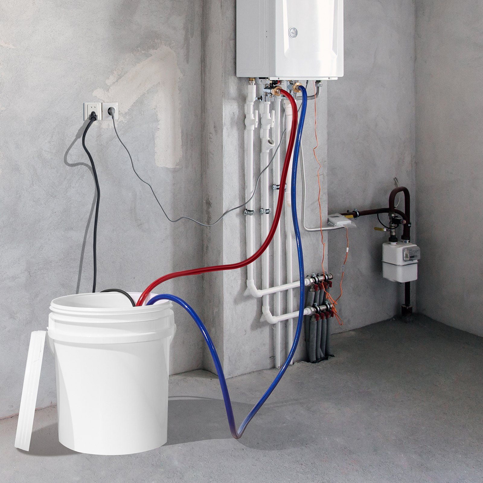 Tankless Water Heater Flush Kit with Pump, 3.7Gal Pail, Hoses & Wrench - Fast Install, Anti-Corrosion Descale Kit for Easy Maintenance