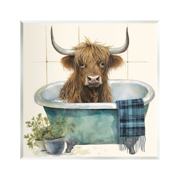 Stupell Industries Farmhouse Cow in Tub Animals & Insects Painting Unframed Art Print Wall Art, 12 x 12