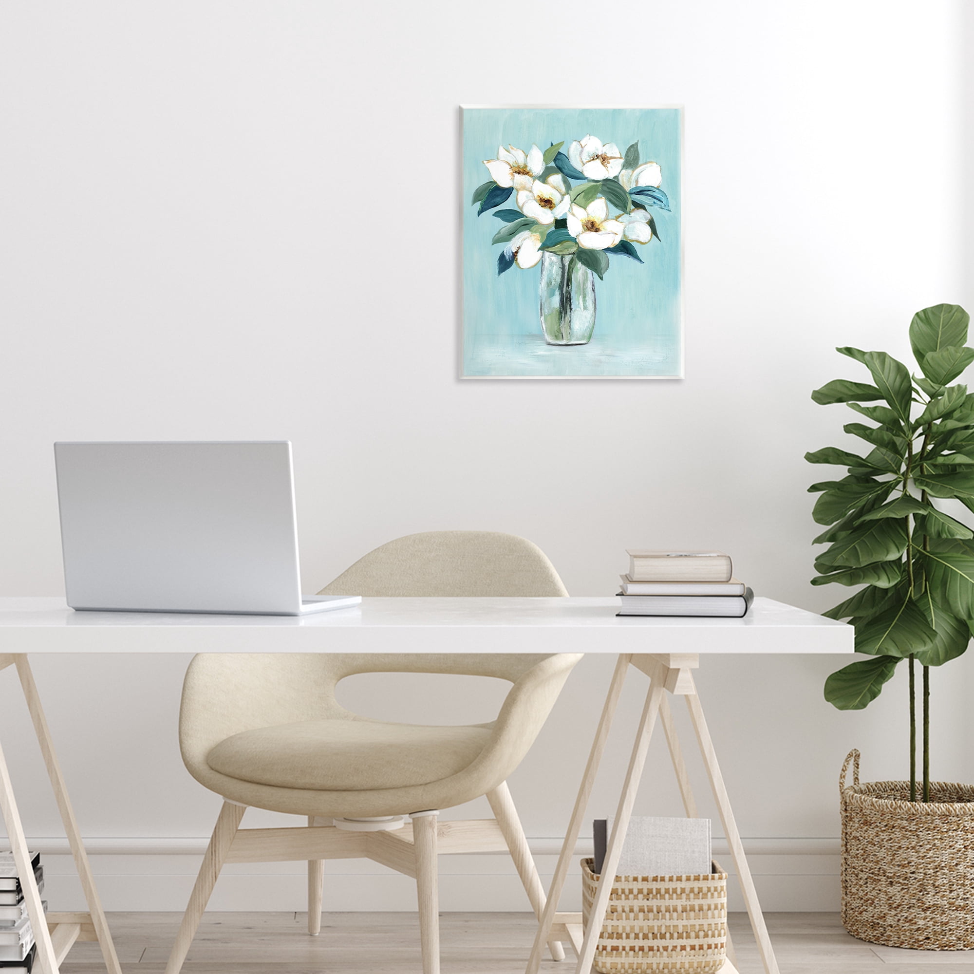 Stupell Industries Magnolia Blossoms on Blue Wall Plaque Art, design by Janet Tava