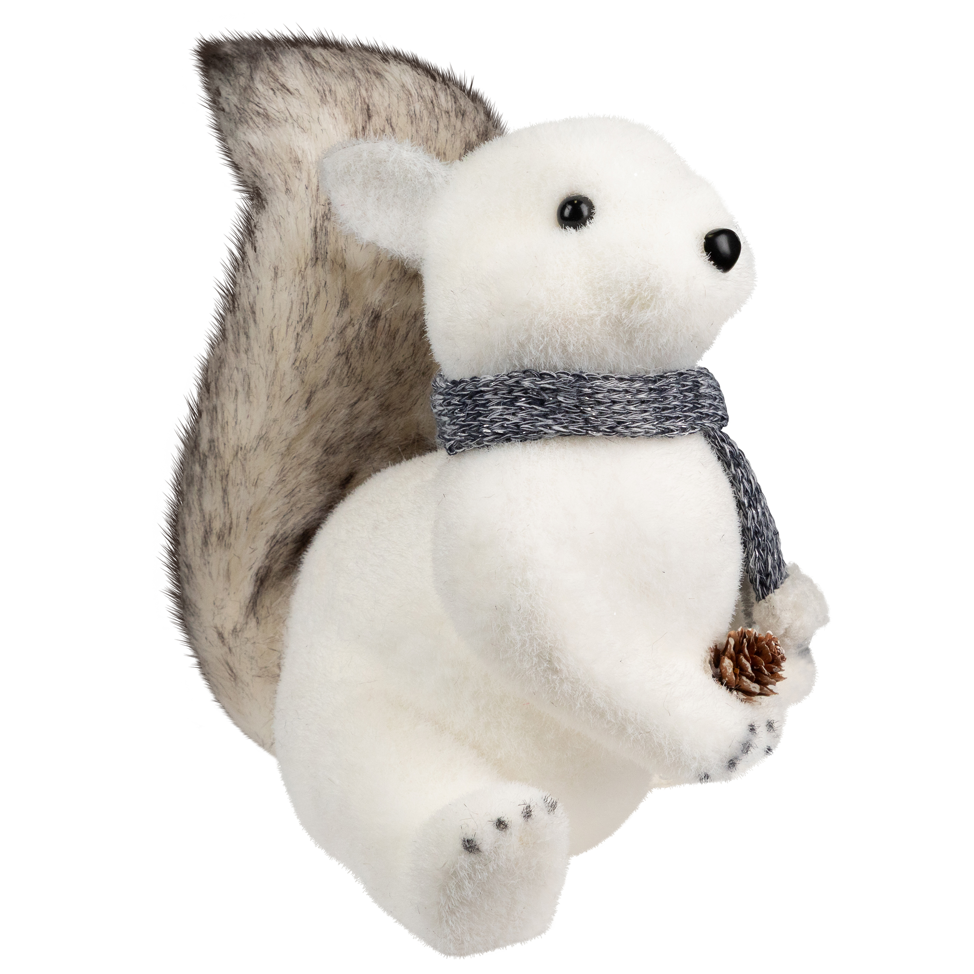 Northlight Snow Squirrel with Pinecone and Scarf Christmas Figure - 8.25" - White and Black