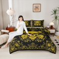thumbnail image 4 of jejeloiu Vintage Skull Full Size Comforter Sets,Gothic Skeleton Pattern Bedding Comforter Set,Yellow Country Floral Bedding Sets For Adults,Microfiber Bedroom Decor Reversible,3 Pieces, 4 of 8