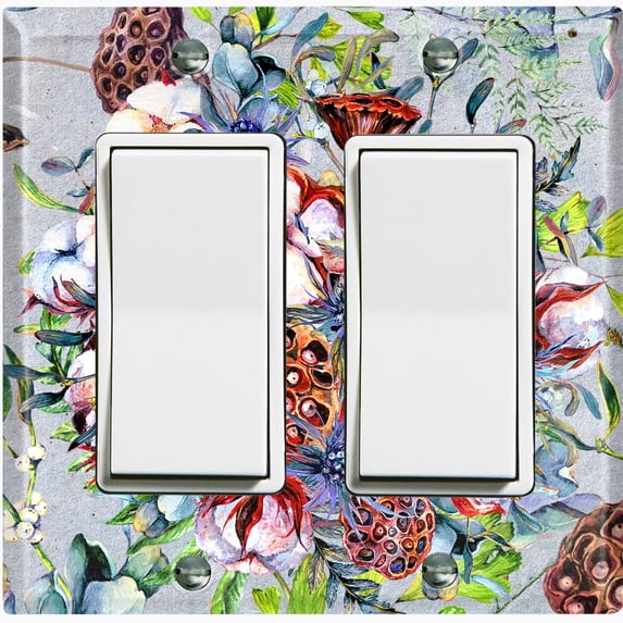 Metal Light Switch Plate Cover Cotton Flower Bouquet Pastel Blue FLW015