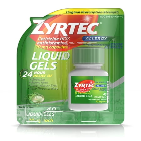 Zyrtec 24 Hour Indoor & Outdoor Allergy Medicine Liquid Gels With Cetirizine, 40 Count