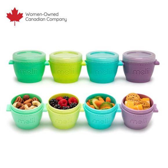 Melii Click & Go Pods Food Freezer Storage Containers & Snack Containers - 4x4oz - for Babies, Toddlers and Adults