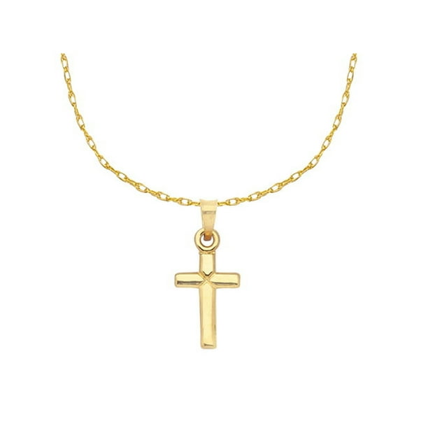 14k Yellow Gold Small Cross Necklace with 18-inch Chain