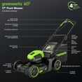 thumbnail image 2 of Greenworks 60V 17" Cordless Push Lawn Mower with 4.0Ah Battery and Charger, 2 of 14