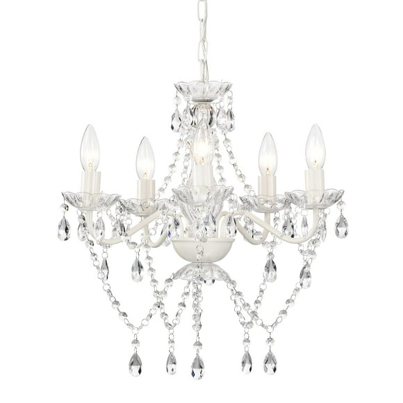 White Chandelier Crystal Chandeliers 5 Light Girls Chandelier for Bedroom