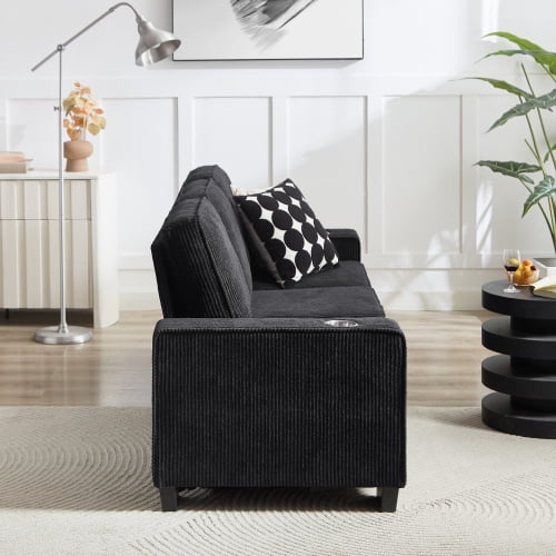 83.86"Corduroy Fabric sofa,Modern Compressed Couch,3-Seater Sofa, Furniture for Living Room,Bedroom,office ,Black