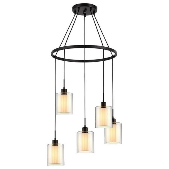 Woodbridge Lighting Alaina 5-Light Glass Chandelier in Bronze/Off White