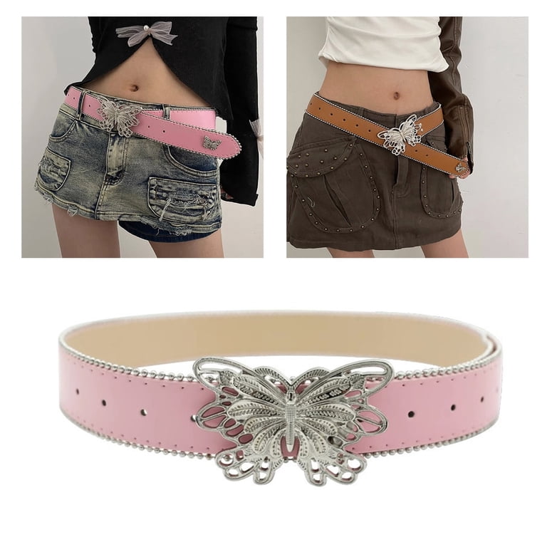 6621 Women Pu Leather Waist Belt Girls Bling Y2k Belts With Butterfly Rhinestone Bling Women main image 4