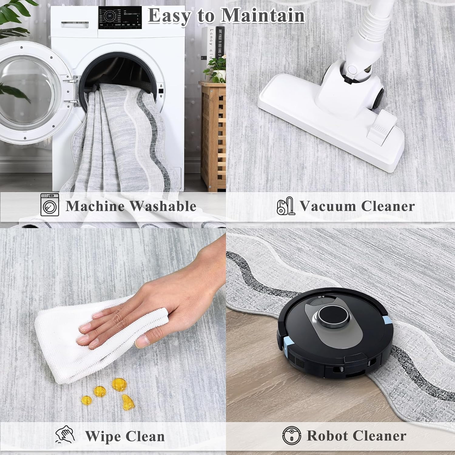 Living Room Rug 8x10 Modern Plain Carpet Washable Area Rug Stain Resistant Easy to Clean Carpet Non Slip Low Pile Floor Cover for Bedroom Playroom Nursery Apatrtment,Grey