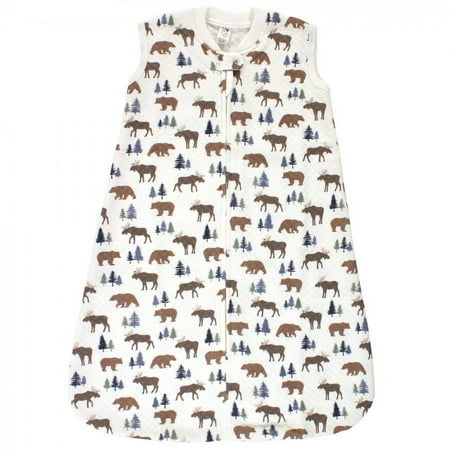 Hudson Baby Infant Boy Premium Quilted Sleeveless Sleeping Bag and Wearable Blanket, Moose Bear, 0-6 Months