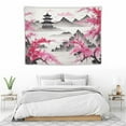 thumbnail image 3 of ONETECH Japanese Watercolor Spring Tapestry Wall Hanging, Mount Fuji with Cherry Blossoms Sakura Flower Wall Tapestry Art for Home Decorations Dorm Decor Living Room Bedroom Bedspread, Wall Blanket, 3 of 7
