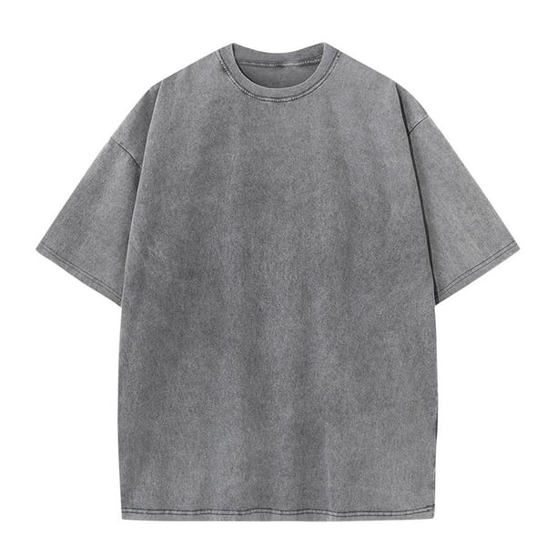 Ceisia Men's Vintage Washed Solid Crew Neck Short Sleeve T-Shirt Casual Retro Top Gray L Gifts