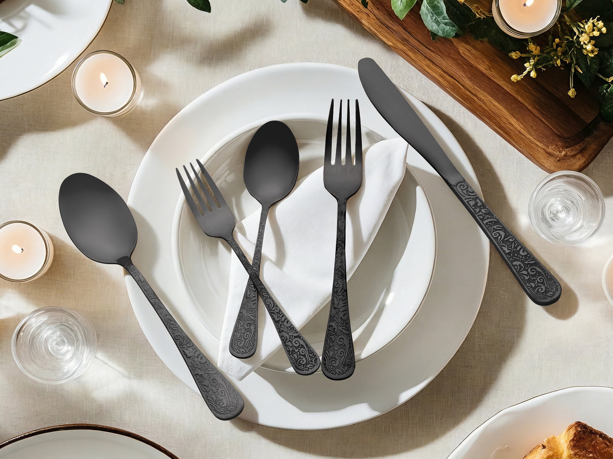 Unique Bargains 30 Pieces Stainless Steel Mirror Polished Cutlery Set for 6 Black