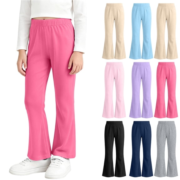 ZBSOKO Girls Flare Leg Pants High Waisted Stretch Yoga Pant Elastic Waist Solid Color Athletic Trousers Casual Outdoor Daily Wear