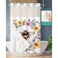 thumbnail image 2 of No Hook Shower Curtains with Snap in Liner, Rustic Bee Garland Waterproof Fabric Shower Curtain, Spring Floral Watercolor Double Layers & See-Through Top Window Bathroom Curtains 54''x78'', 2 of 6