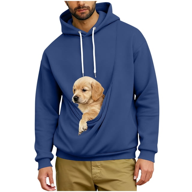 Ceisia Pet Carrier Hoodie Long-Sleeve for Men with Cotton Fabric Solid Color Drawstring Dogs Cats Pockets Blue XXXXXL Gift