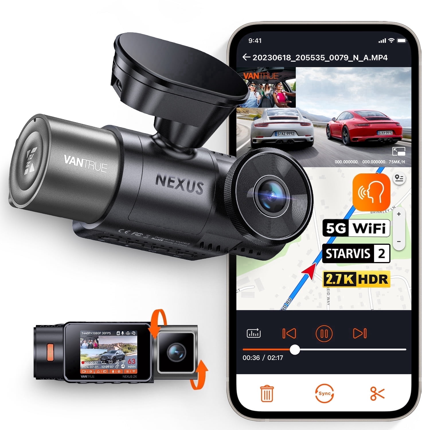 Vantrue N2 Pro Dual 1080P Dash Cam with Night Vision, G-Sensor