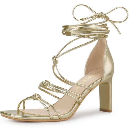

Unique Bargains Women s Lace Up Strappy Chunky High Heels Sandals