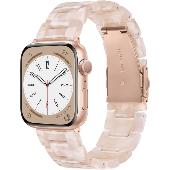 EIKODO-Lightweight Resin Bands Compatible with Apple Watch Series 10/9/8/7 Band Rose Gold Stainless Steel Buckle Fashion Cute Strap for iwatch Series SE/6/5/4/3/2/1(Pink Tan,38mm/40mm/41mm/42mm)