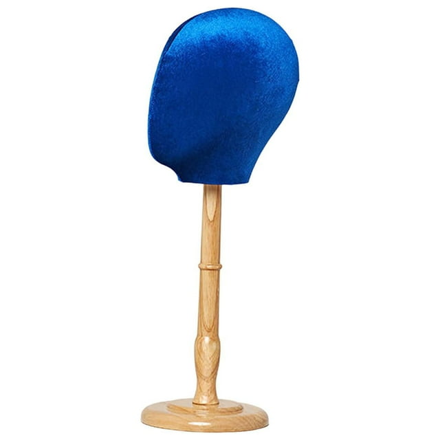 HILABEE Présentoir de Chapeau Mannequin Modèle de Tête de Mannequin Portable avec Base en Bois Bleu Base Haute