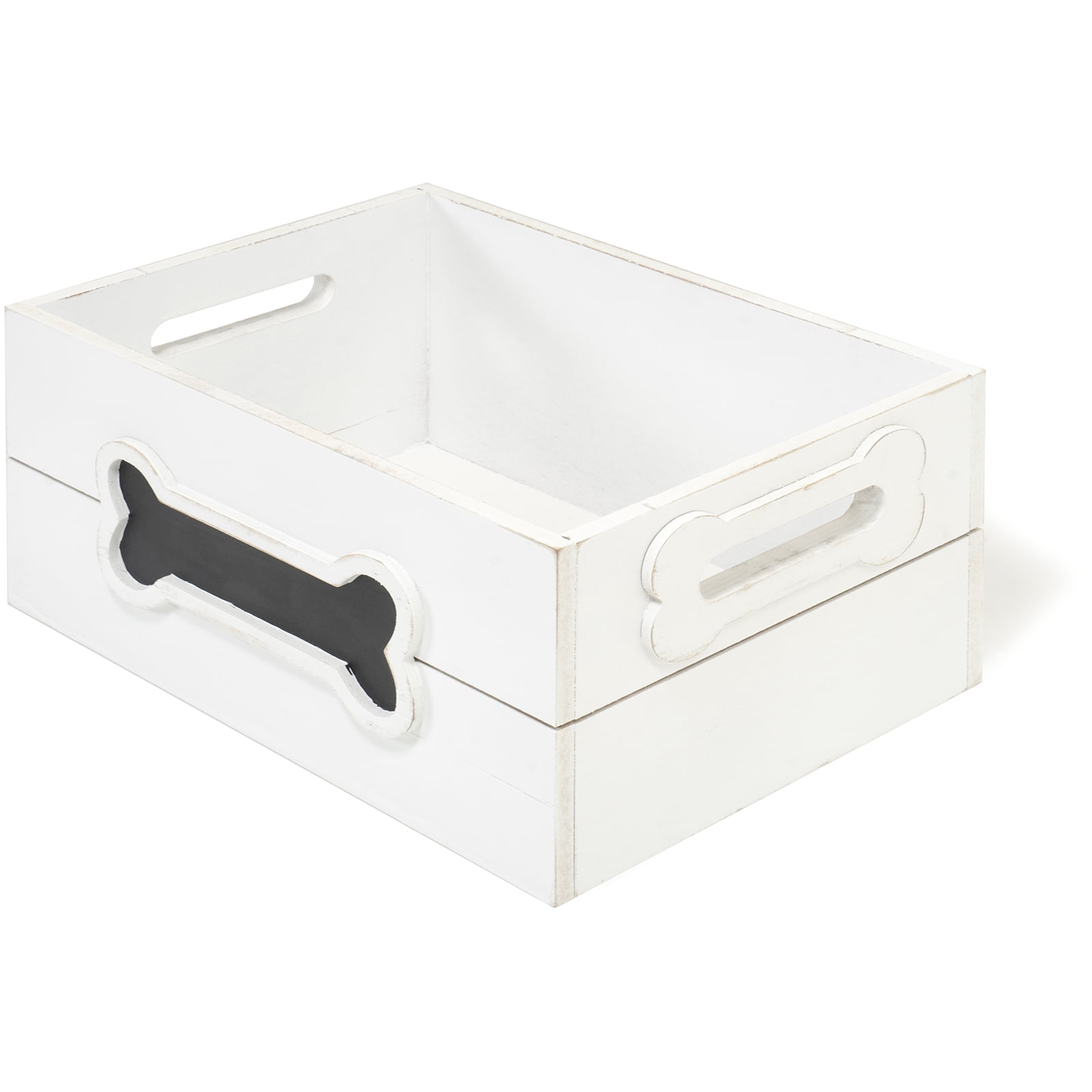 Red Co. 12” x 9” Distressed Wood Crate Dog Toy Storage Box with Handles and Chalkboard, White