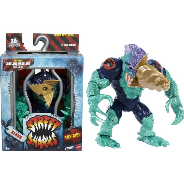 Figura de acción Mattel Street Sharks Slash de 15 cm con Bite & Drill