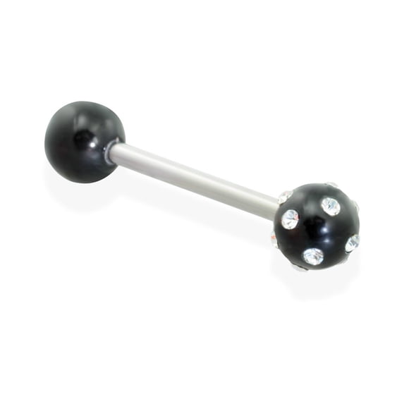Straight Barbell With Acrylic Pave Jeweled Ball,Black - C