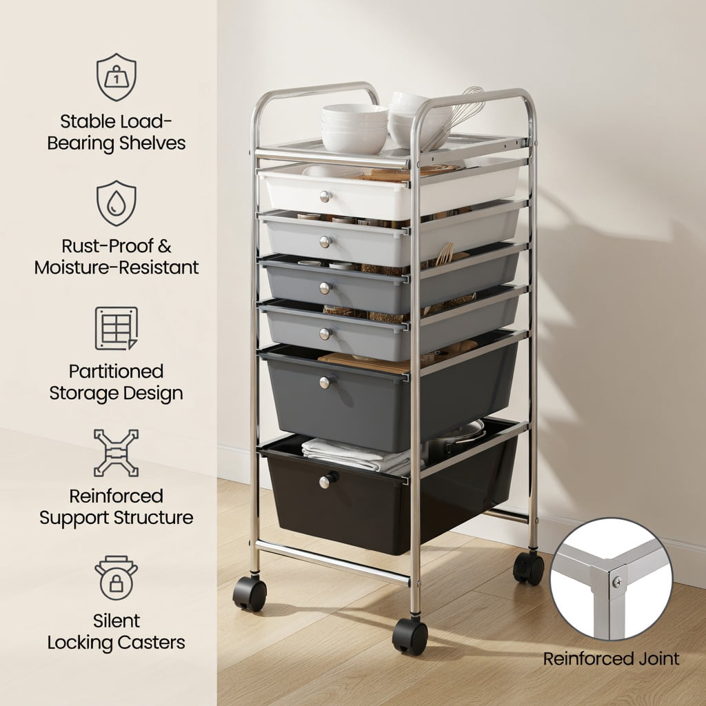 Spaco 6 Drawers Rolling Storage Cart Organizer-Mixed Black, Craft Organizers and Storage, Multipurpose Organizer Cart for Home, Office, School