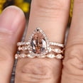 thumbnail image 5 of Milgrain Art Deco Pear Shape Morganite Engagement Ring Set 2 Carat Weight Trio Set Stacking Matching Wedding Band Solid 10k Rose Gold Anniversary Ring, 5 of 5