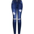 thumbnail image 1 of 2Luver, Women's, Stretchy 5 Pocket Destroyed Denim Blue Skinny Jeans, Denim Blue, 7, 1 of 2