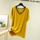 thumbnail image 1 of Pijama de manga corta para mujer, moda, talla grande, cuello en V, color liso, encaje, cuello en V, camiseta de manga corta, abrigo para casa, blusa de poliéster para mujer, 1 of 9