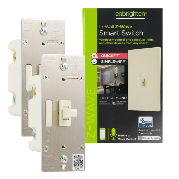 Interruptor de luz inteligente Enbrighten Almond Z-Wave Plus, paquete de 2