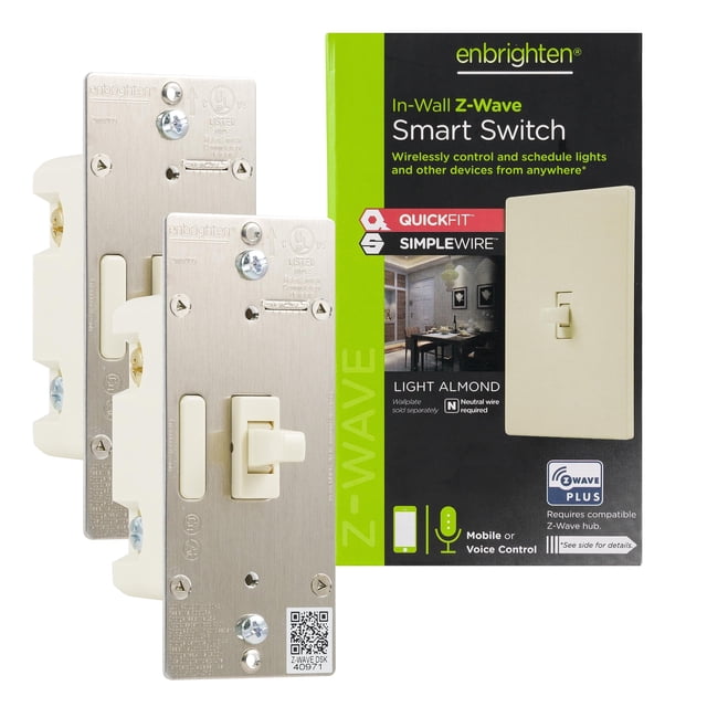 Interruptor de luz inteligente Enbrighten Almond Z-Wave Plus, paquete de 2