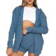 thumbnail image 3 of Conjunto de pantalones cortos con capucha y cremallera, manga larga, poliéster, transpirable, conjunto de salón de 2 piezas para mujer para correr, azul, XXL, 3 of 5