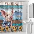 thumbnail image 2 of Piggy Flowers Shower Curtain, Country Farmhouse Cute Pig Animal Blue Brown Wooden Grain Waterproof Shower Curtain Set with 12 Hooks Lightweight Bath Curtains Fabric Bathroom Decor 60x72 Inches, 2 of 9